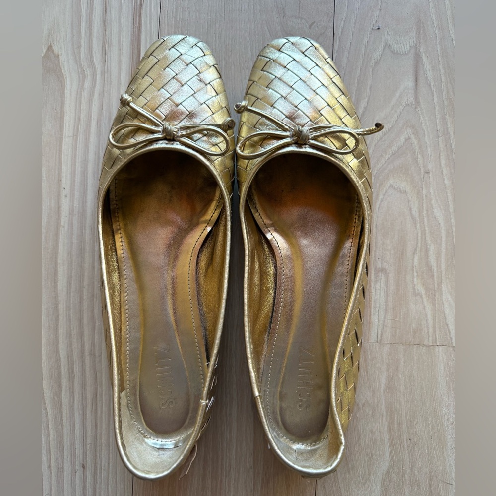 SCHUTZ Gold Woven Loafers